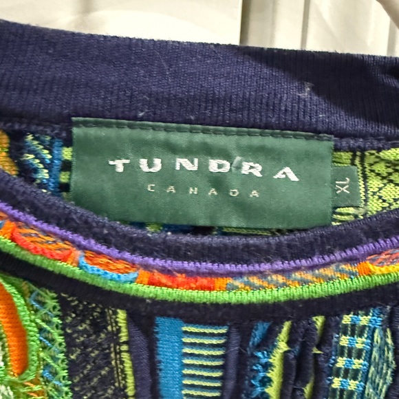 TUNDRA Mens XL Coogi Style 3D Abstract Vibrant Knit Colorful V-Neck Sweater - Picture 2 of 7